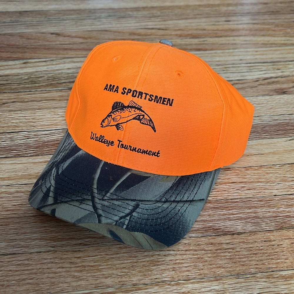 Walleye Fishing Camo Tournament Hat / Blaze Orange / New